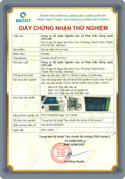 Giấy chứng nhận thử nghiệm EVsafe
